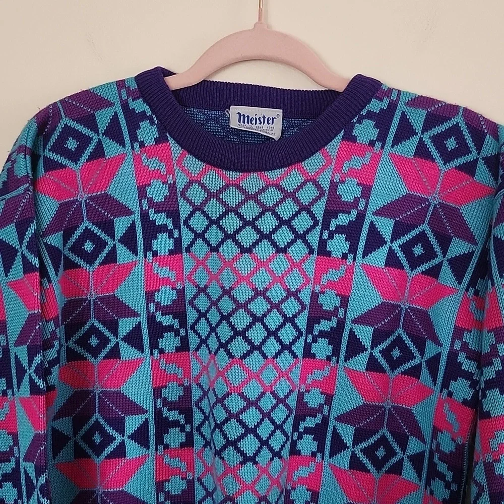 Meister vintage alpine ski sweater, Hong Kong, wool blend, women's small